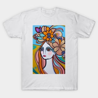 Woman with flowers in her hair T-Shirt